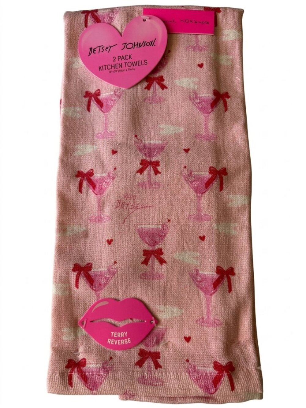 Betsey Johnson Martini Kitchen Towels 2 Pack Pink Valentine